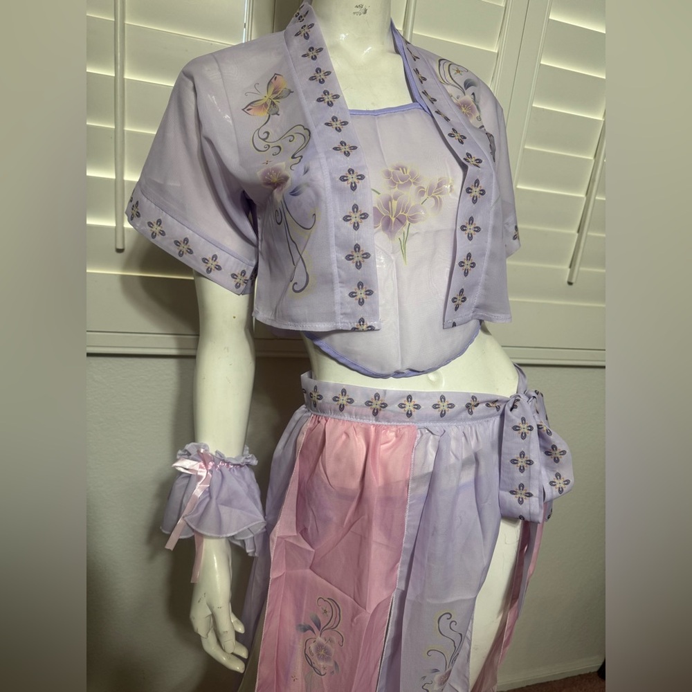 New Small sheer lavender crop top panty Lingere skirt set outfit festival alt